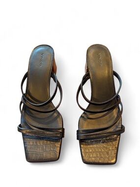 Vince Black Croc-Embossed Square-Toe Strappy Sandals